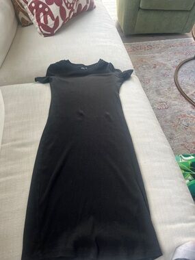 Zara short-sleeve, black ribbed t-shirt dress.